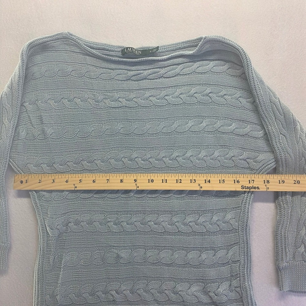 Lauren Ralph Lauren Blue Cable Knit Boat Neck Dolman Sweater S Cotton Viscose - Picture 6 of 7
